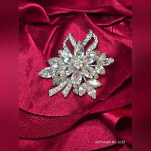 Vintage Bejeweled Brooch, silver toned